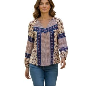 Dr2 Women’s bohemian long sleeve floral Blouse Size Large